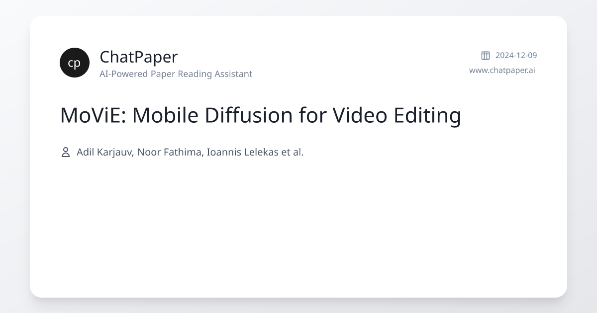 MoViE: Mobile Diffusion for Video Editing - Paper Details