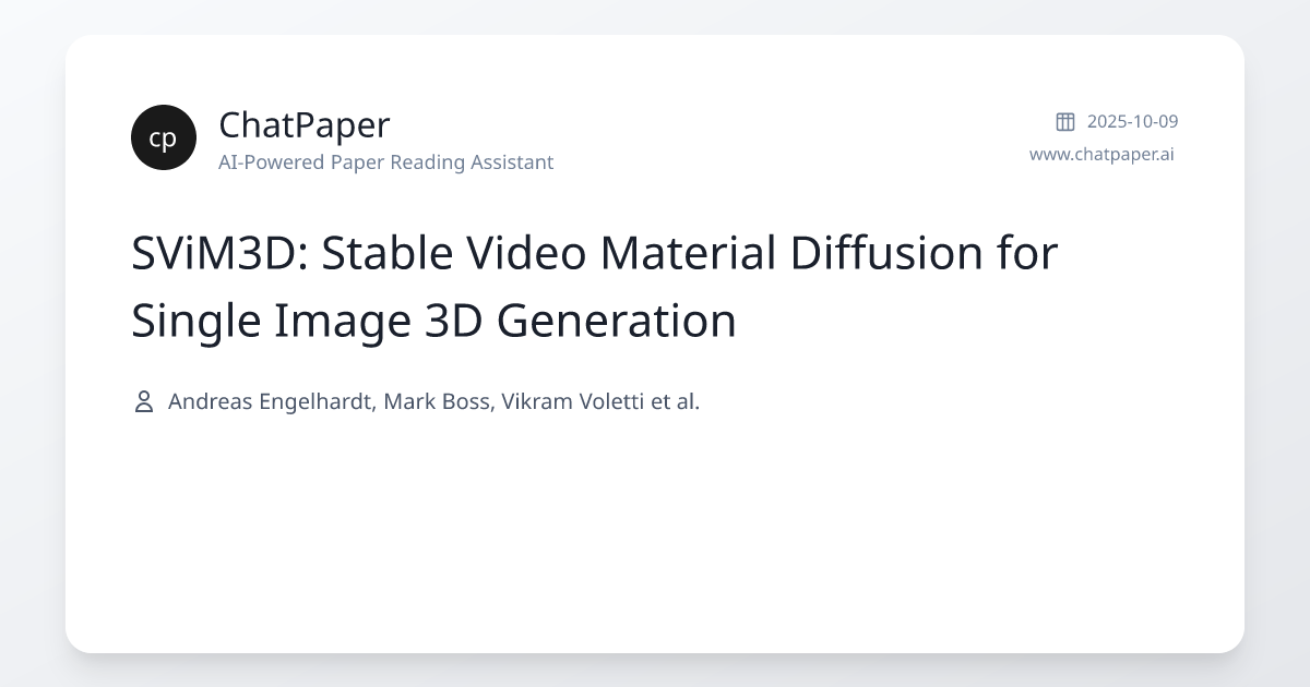 SViM3D: Stable Video Material Diffusion for Single Image 3D Generation ...