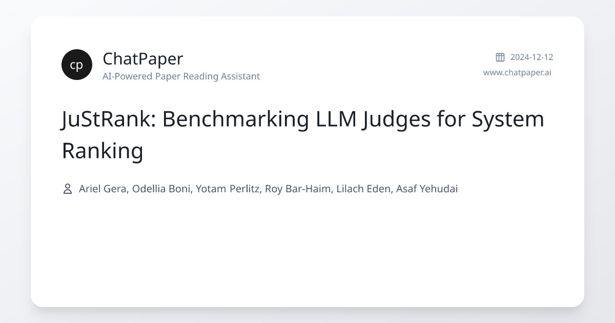 JuStRank: Benchmarking LLM Judges for System Ranking - Paper Details