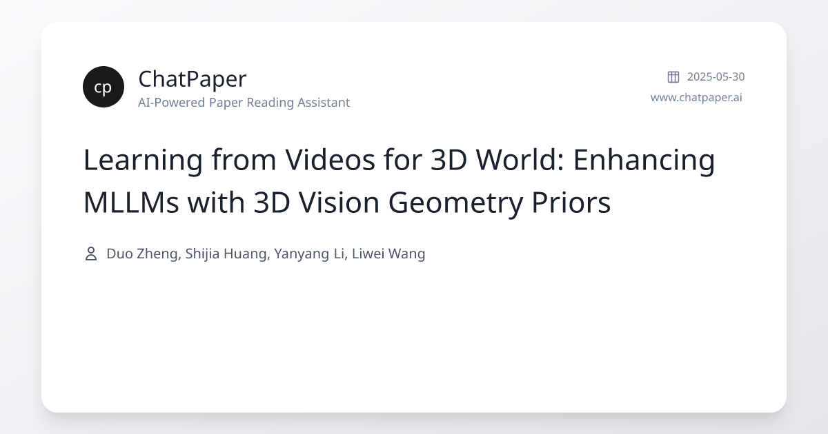 Learning from Videos for 3D World: Enhancing MLLMs with 3D Vision ...