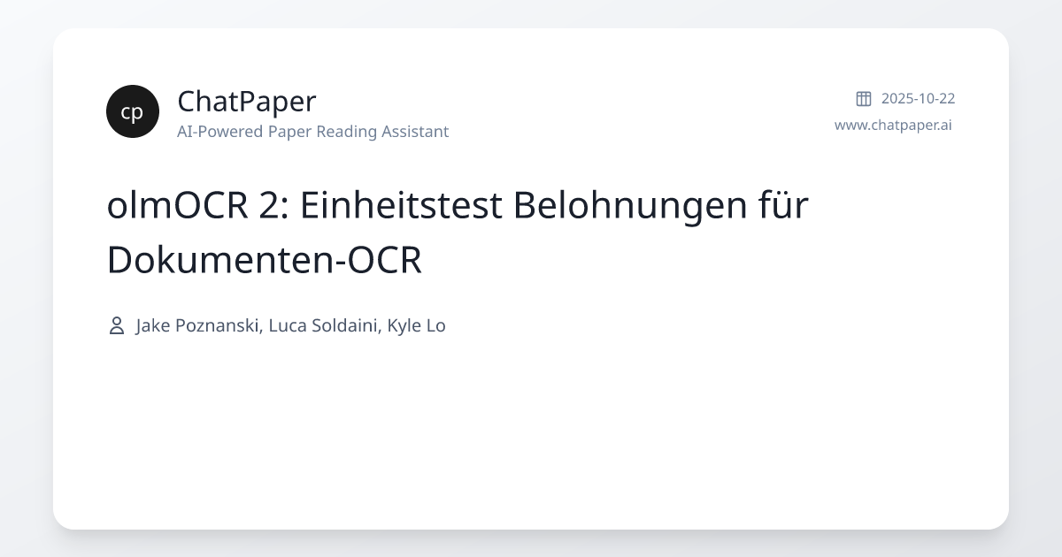olmOCR 2: Einheitstest Belohnungen für Dokumenten-OCR - Papierdetails