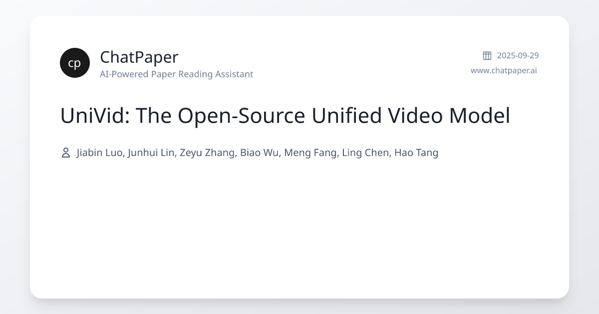 UniVid: The Open-Source Unified Video Model - Paper Details