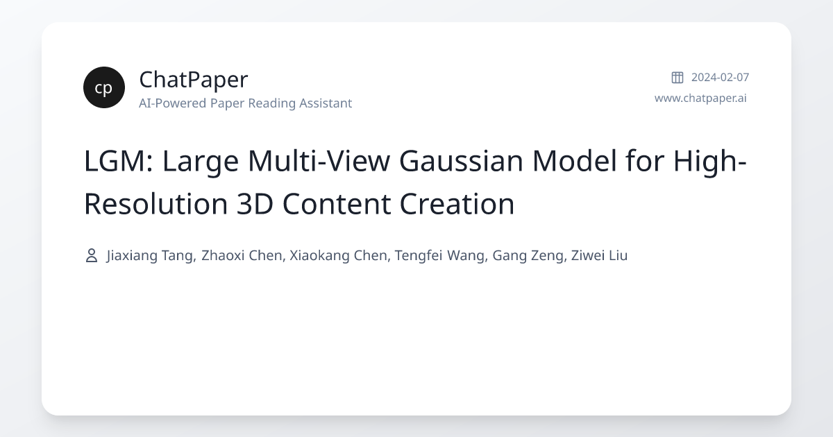 LGM: Large Multi-View Gaussian Model for High-Resolution 3D Content ...