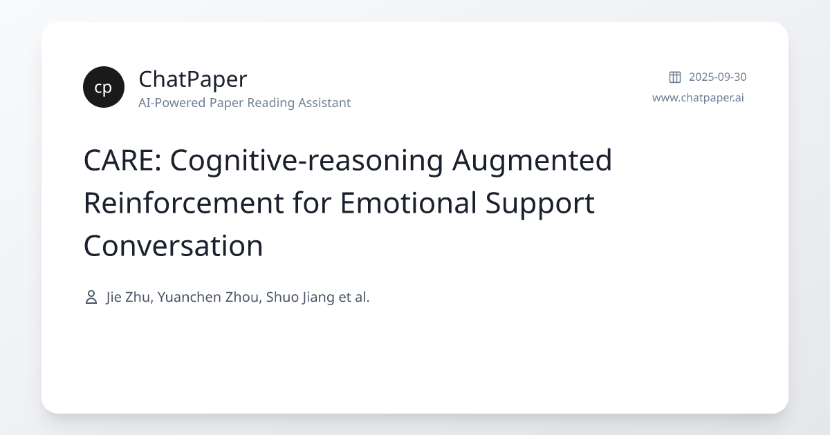 CARE: Cognitive-reasoning Augmented Reinforcement for Emotional Support ...
