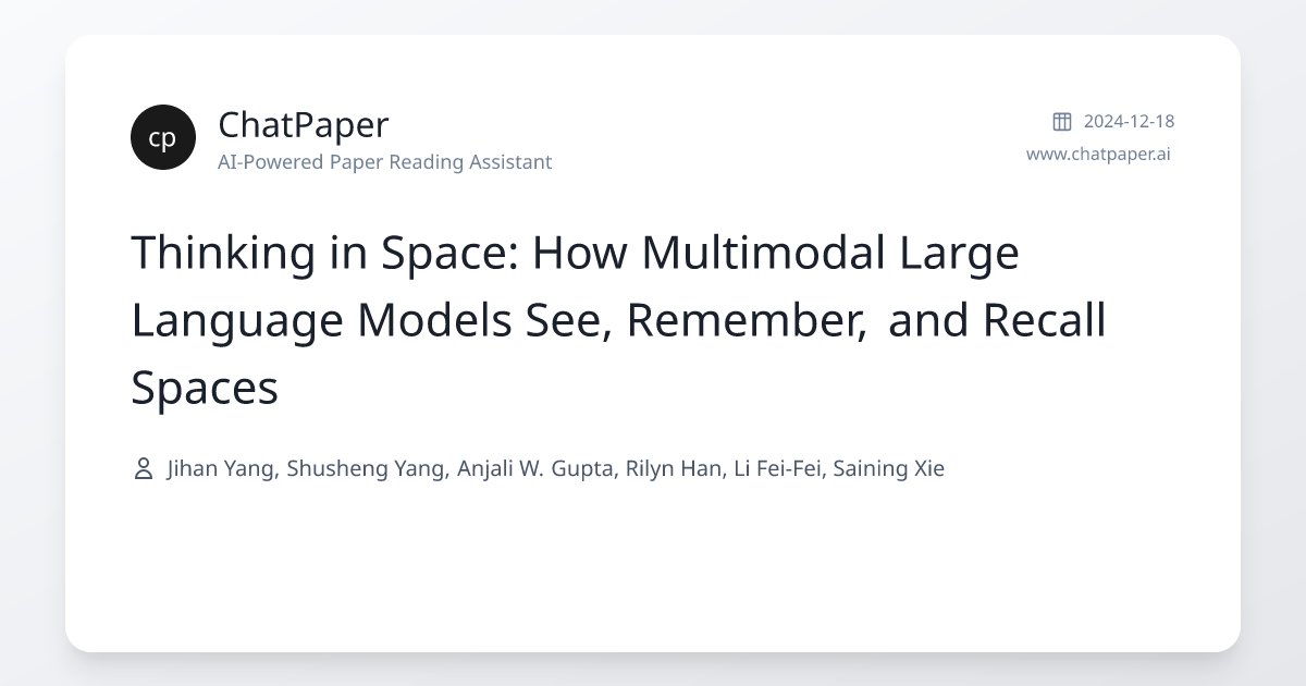 Thinking in Space: How Multimodal Large Language Models See, Remember ...