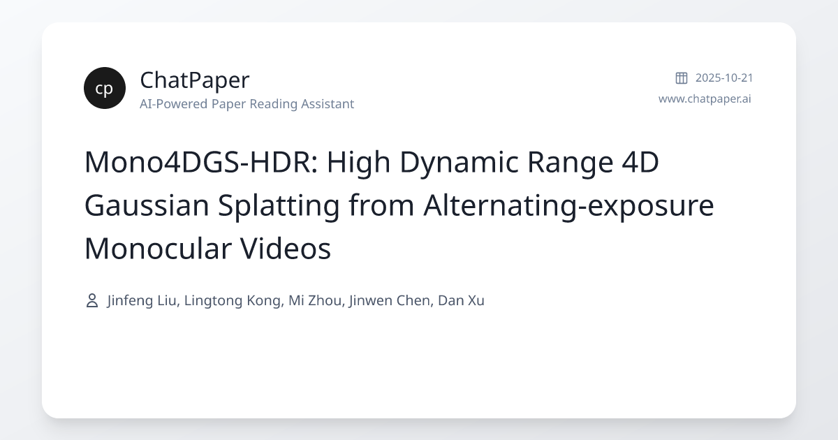 Mono4DGS-HDR: High Dynamic Range 4D Gaussian Splatting from Alternating ...