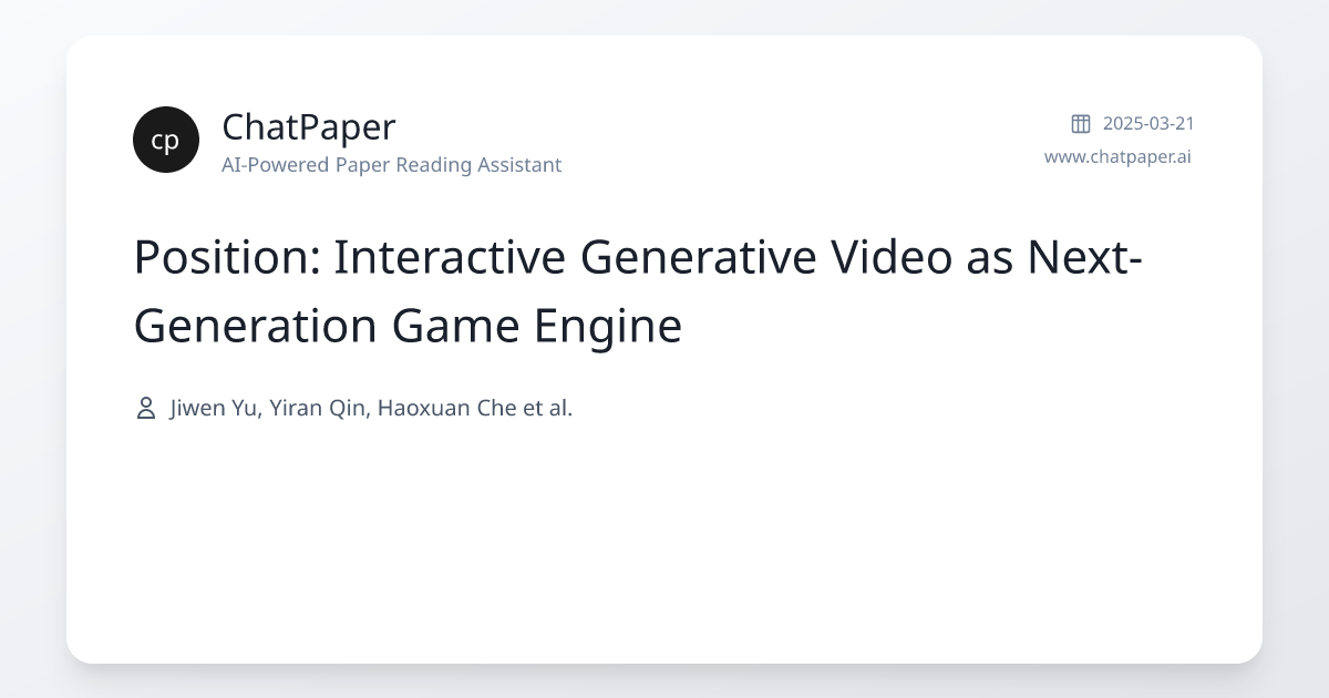 Position: Interactive Generative Video as Next-Generation Game Engine ...