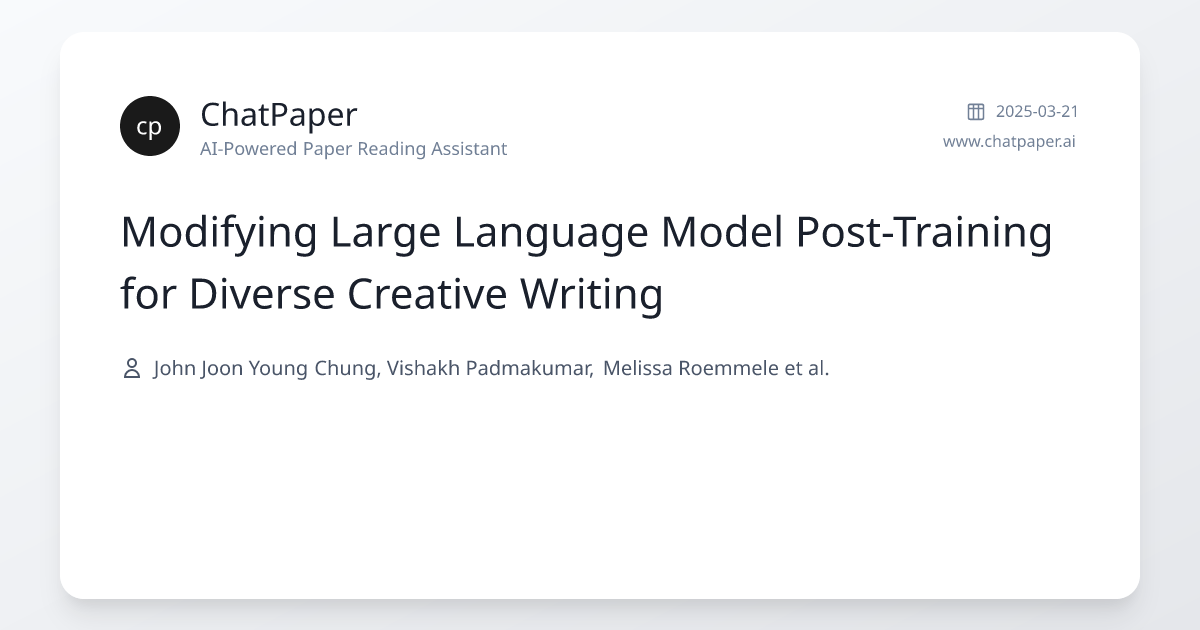 Modifying Large Language Model Post-Training for Diverse Creative ...