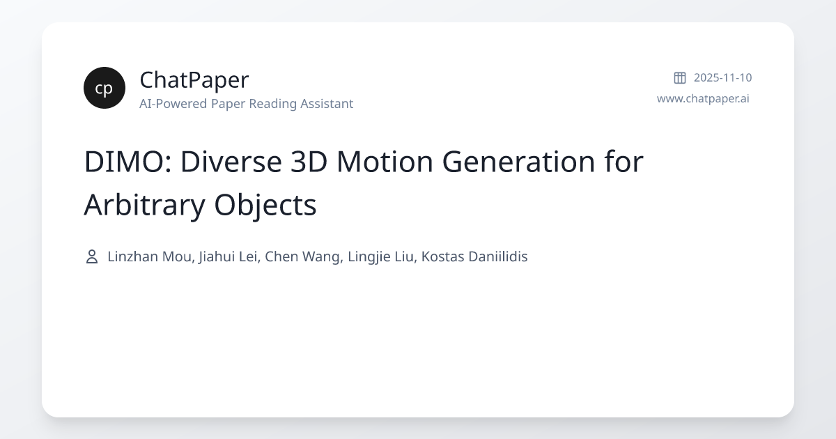 DIMO: Diverse 3D Motion Generation for Arbitrary Objects - Paper Details