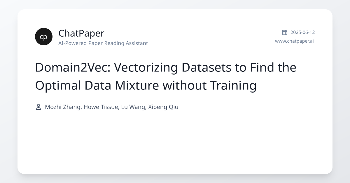 Domain2Vec: Vectorizing Datasets to Find the Optimal Data Mixture ...
