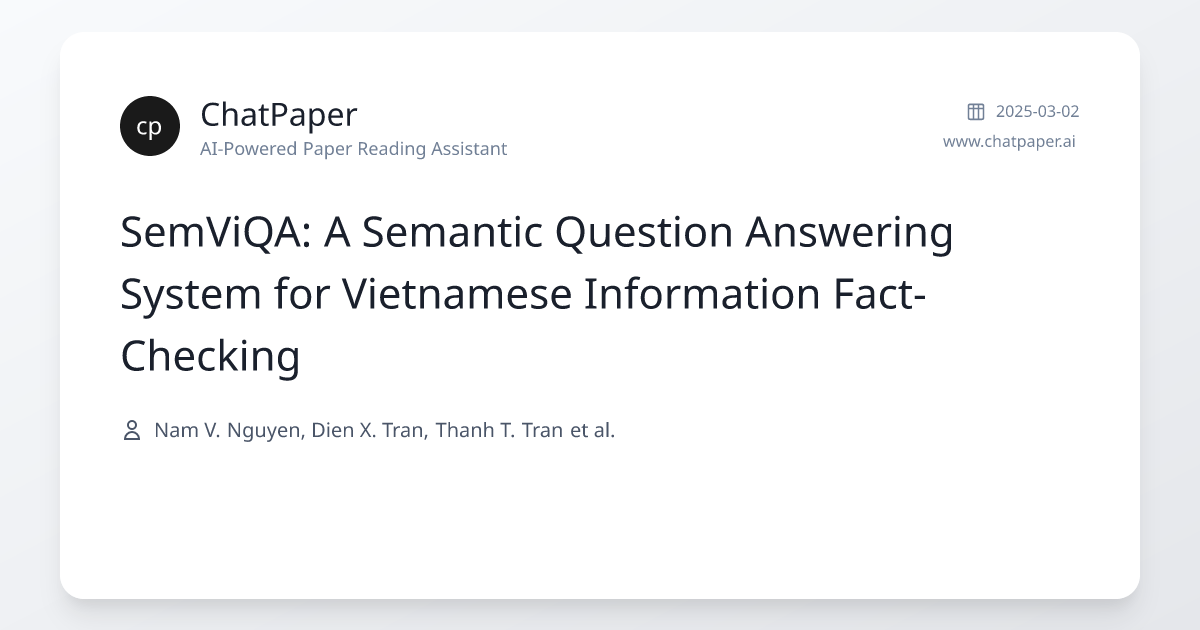 SemViQA: A Semantic Question Answering System for Vietnamese ...