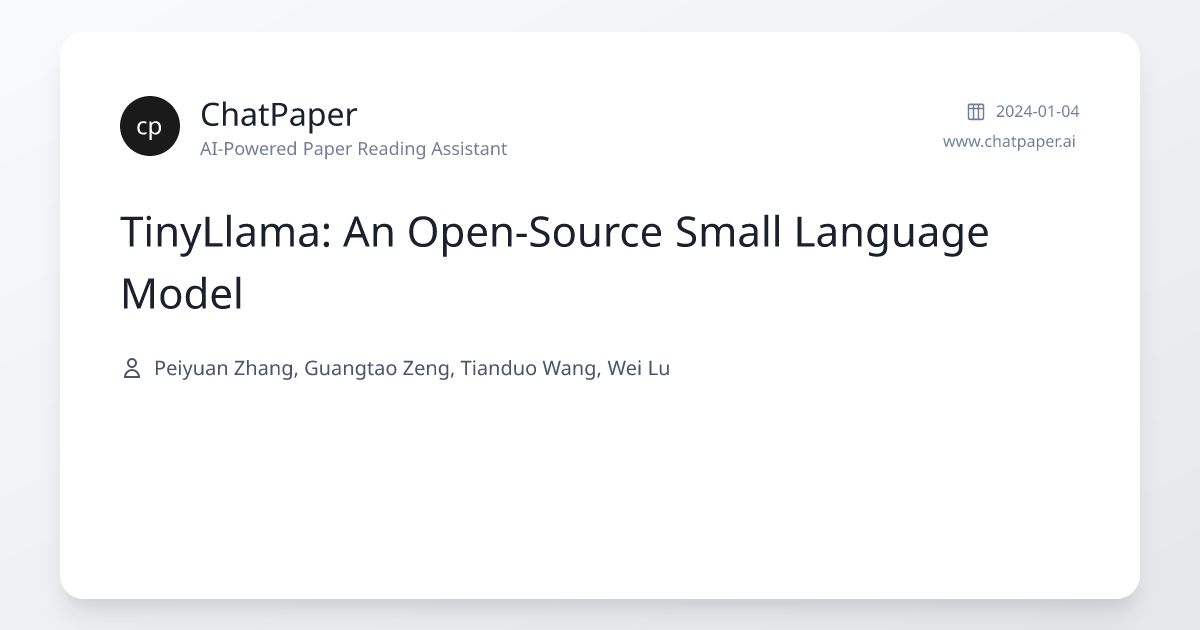 TinyLlama: An Open-Source Small Language Model - Paper Details