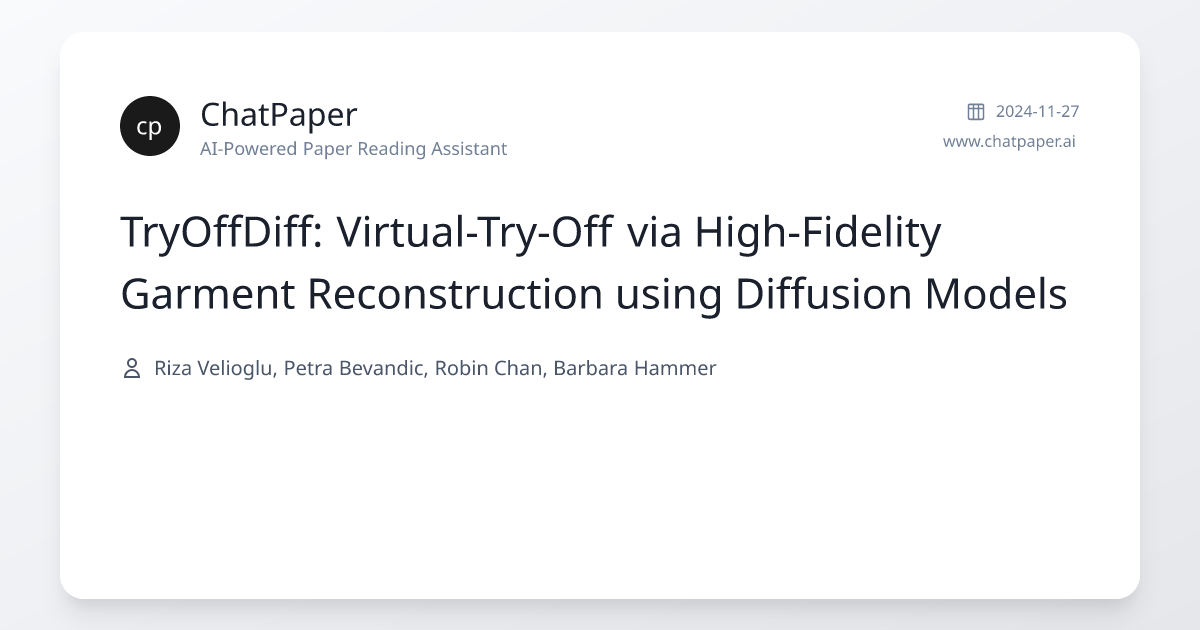 TryOffDiff: Virtual-Try-Off via High-Fidelity Garment Reconstruction ...
