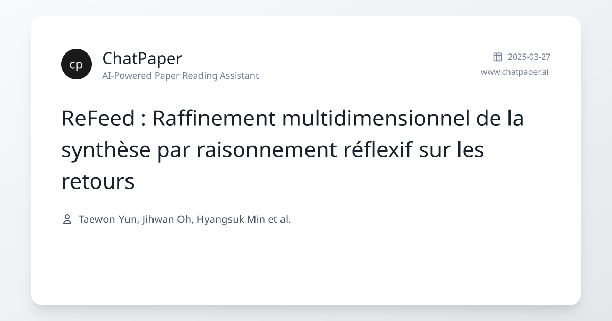 ReFeed : Raffinement multidimensionnel de la synthèse par raisonnement ...