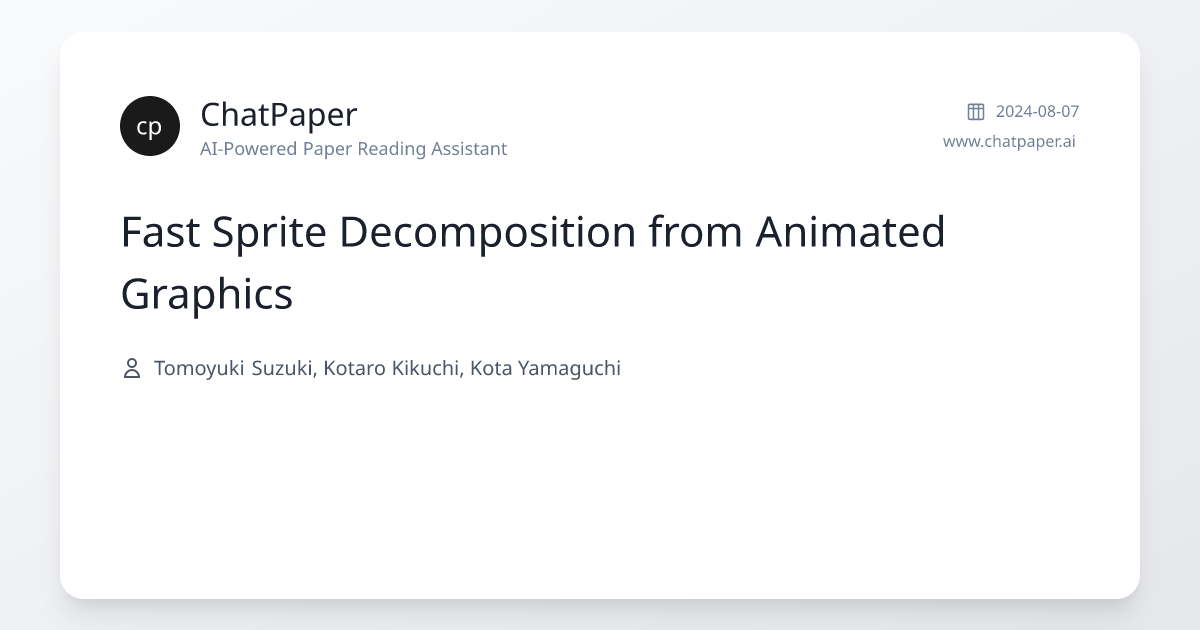 Fast Sprite Decomposition from Animated Graphics - Paper Details