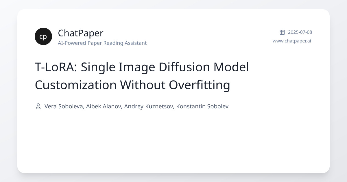 T-LoRA: Single Image Diffusion Model Customization Without Overfitting ...