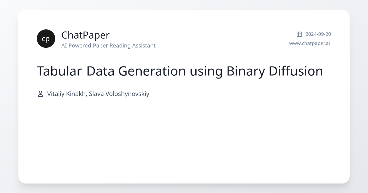 Tabular Data Generation using Binary Diffusion - Paper Details