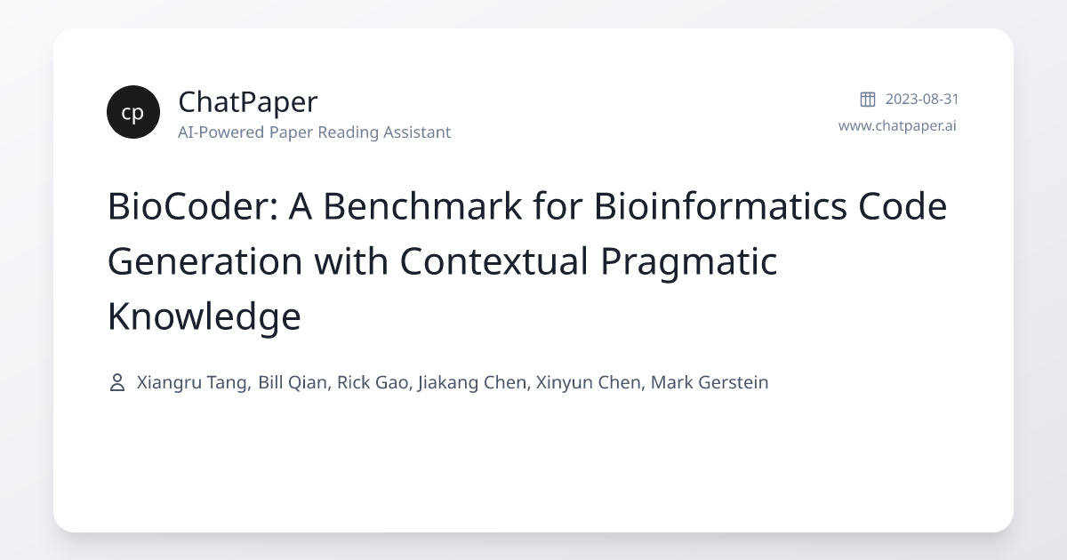 BioCoder: A Benchmark for Bioinformatics Code Generation with ...