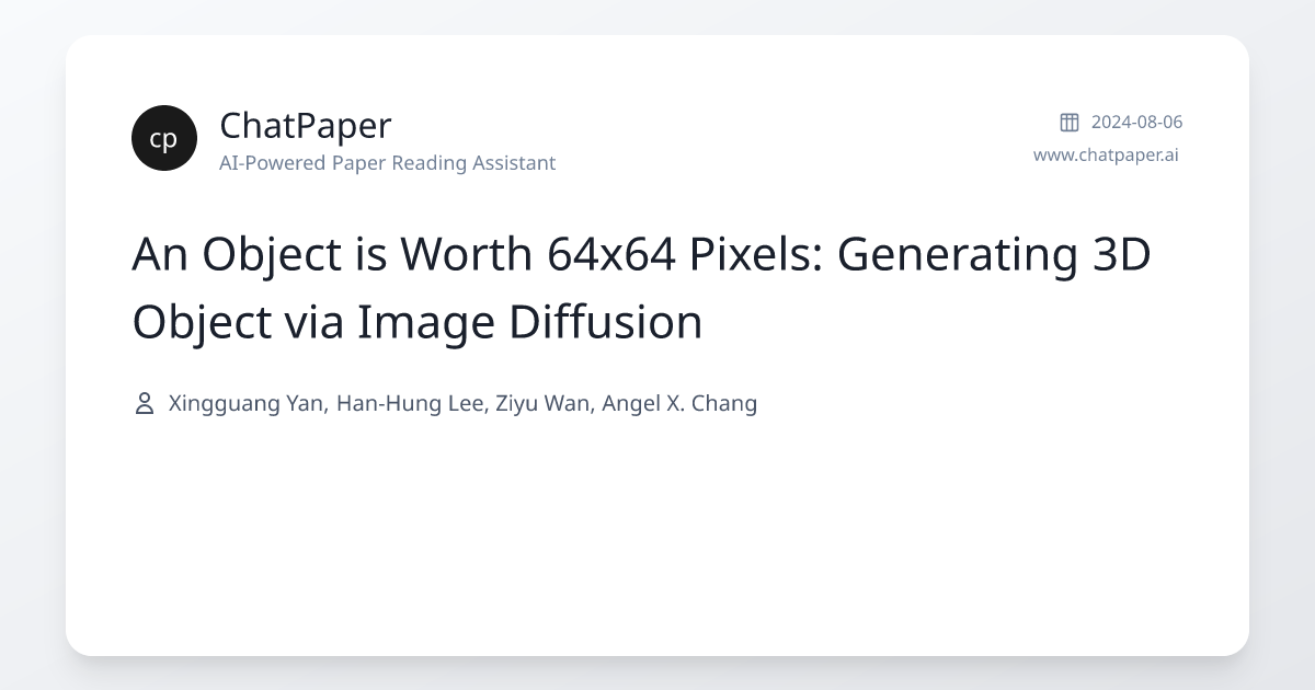 An Object is Worth 64x64 Pixels: Generating 3D Object via Image ...