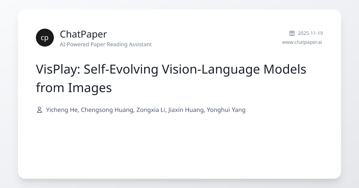 VisPlay: Self-Evolving Vision-Language Models from Images - Paper Details