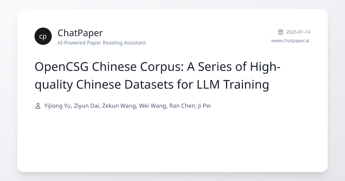 OpenCSG Chinese Corpus: A Series of High-quality Chinese Datasets for ...