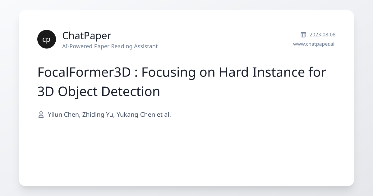 FocalFormer3D : Focusing on Hard Instance for 3D Object Detection ...