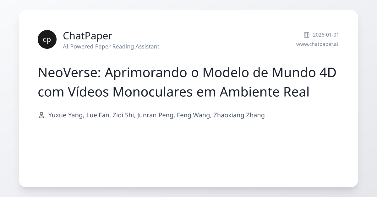 NeoVerse: Aprimorando o Modelo de Mundo 4D com Vídeos Monoculares em ...