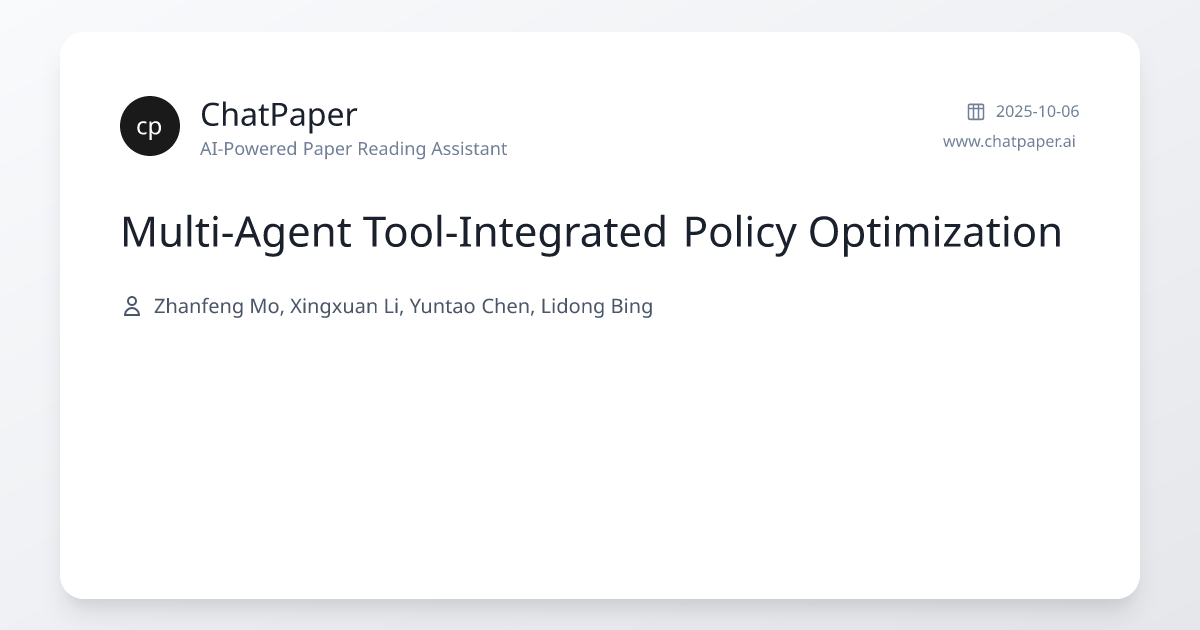 Multi-Agent Tool-Integrated Policy Optimization - Paper Details