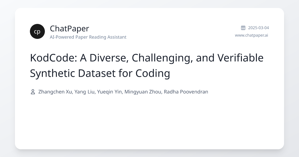 KodCode: A Diverse, Challenging, and Verifiable Synthetic Dataset for ...