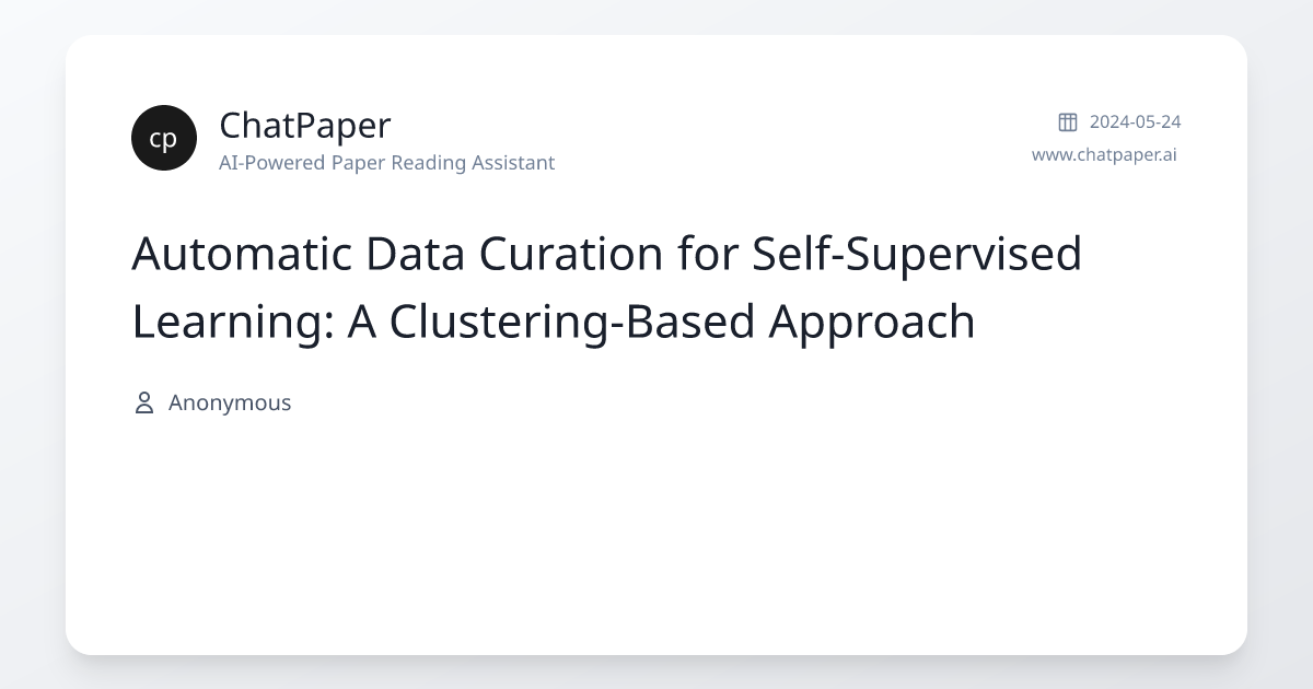 Automatic Data Curation for Self-Supervised Learning: A Clustering ...