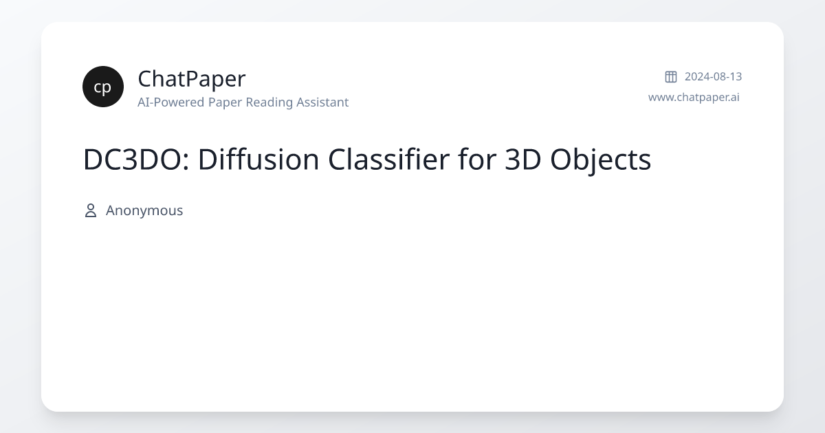 DC3DO: Diffusion Classifier for 3D Objects - Paper Details