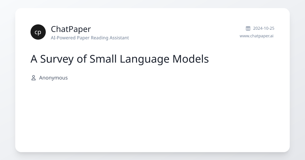 A Survey of Small Language Models - Paper Details