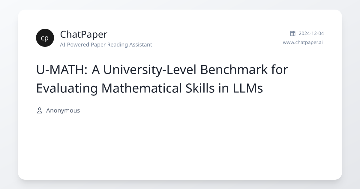 U-MATH: A University-Level Benchmark for Evaluating Mathematical Skills ...