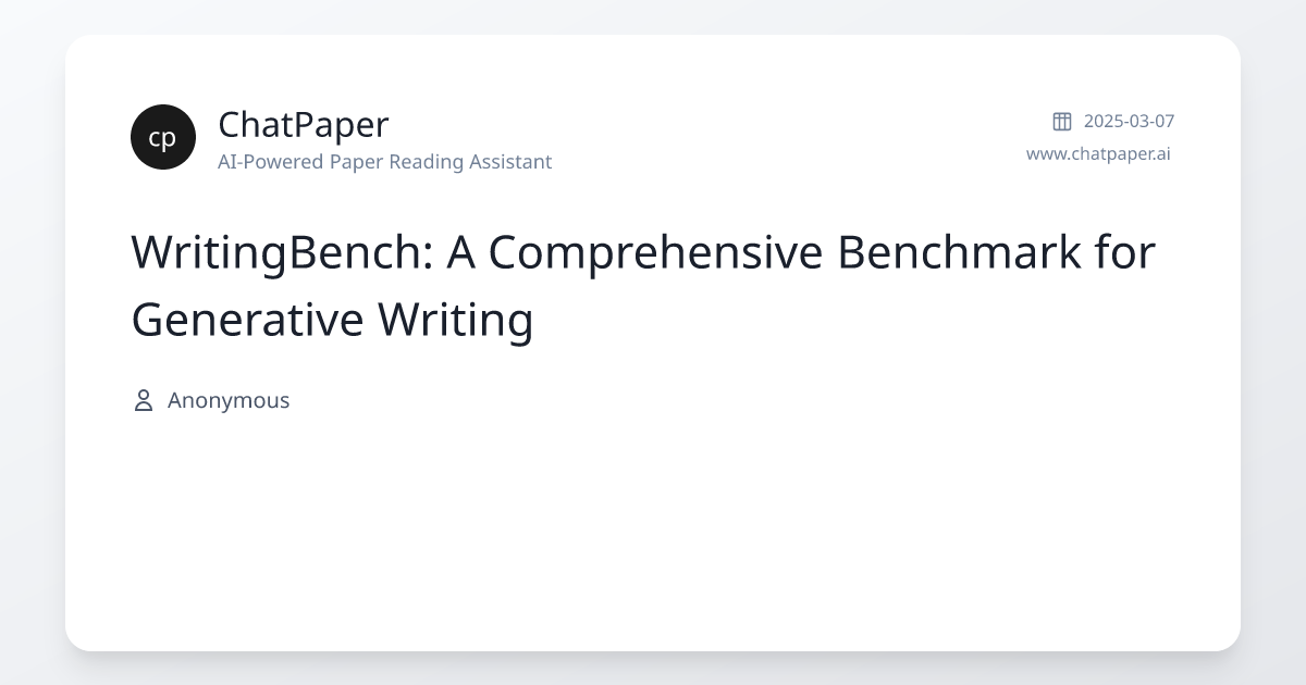 WritingBench: A Comprehensive Benchmark for Generative Writing - Paper ...