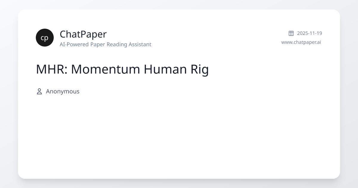 MHR: Momentum Human Rig - Paper Details