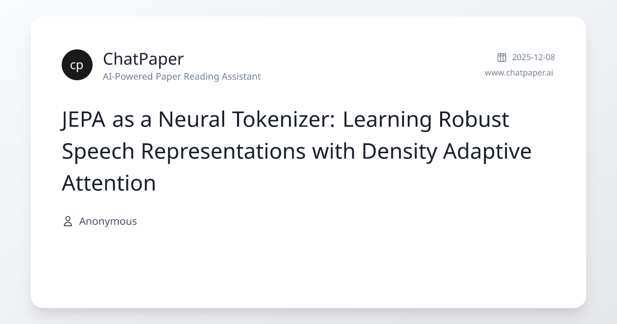 JEPA as a Neural Tokenizer: Learning Robust Speech Representations with ...