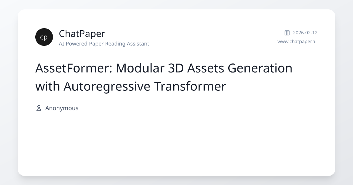 AssetFormer: Modular 3D Assets Generation with Autoregressive ...